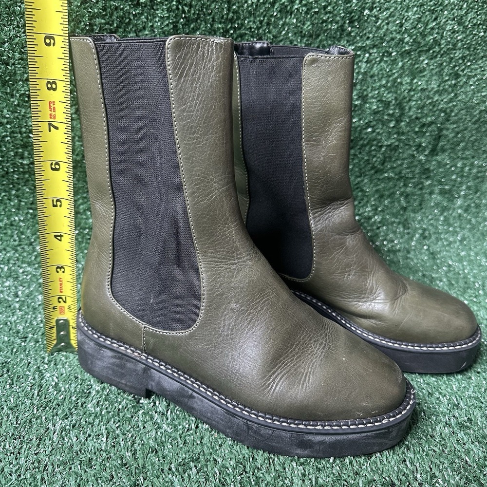 Schutz Green 9" Leather Chelsea Boots Women's 5B Made In Brazil